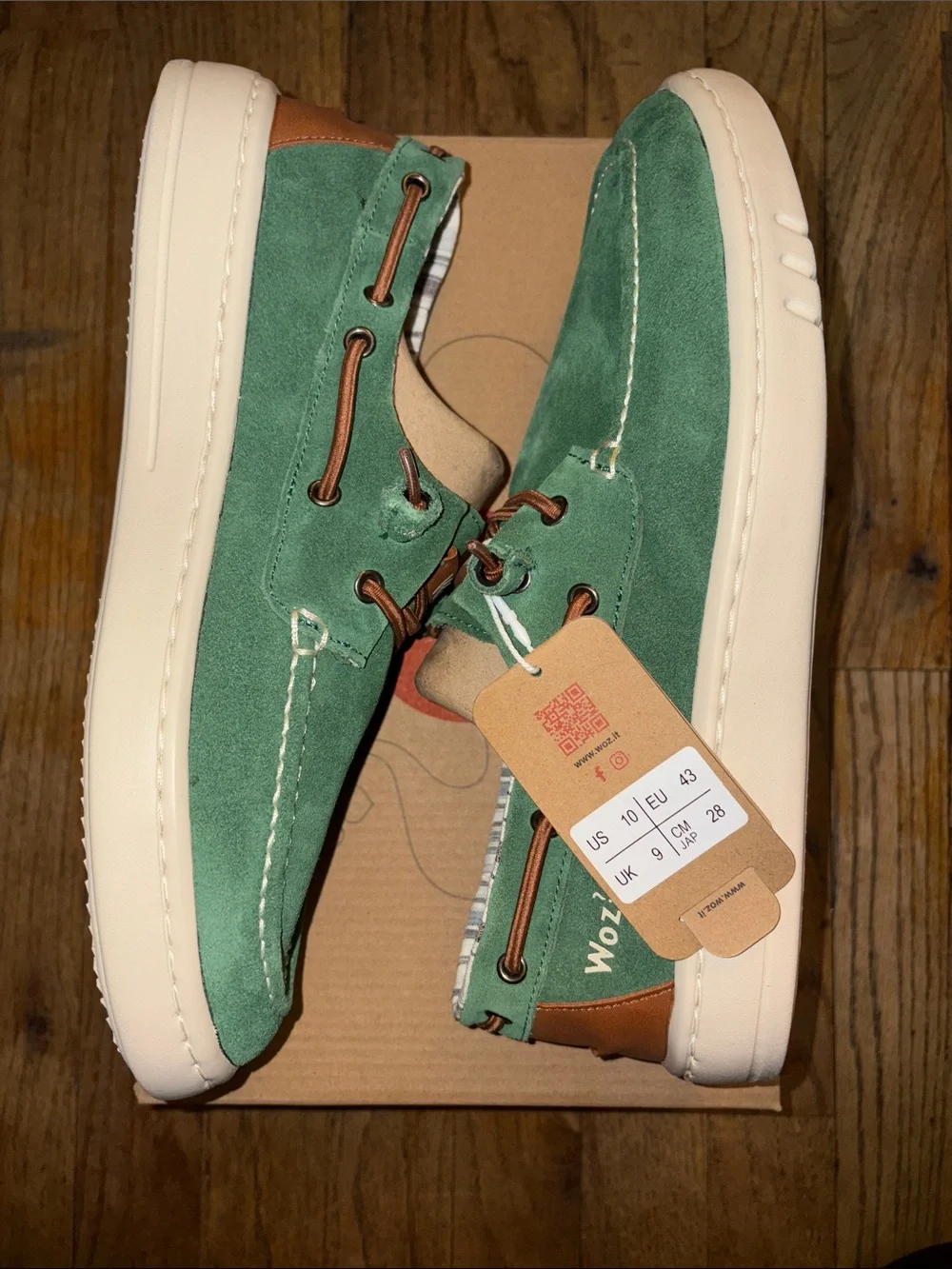 Woz?suede Green Suede Men's Boat Shoes with Tan Accents